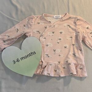 Angel Dear - long sleeve bamboo Blush cross body top with sheep design